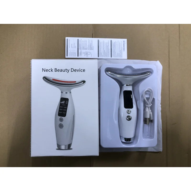 7 Colors LED Lights Face Neck Beauty Device Vibration Massage Improve Neck Lines Home Use Face Lifting Machine 7 Modes 3 Levels