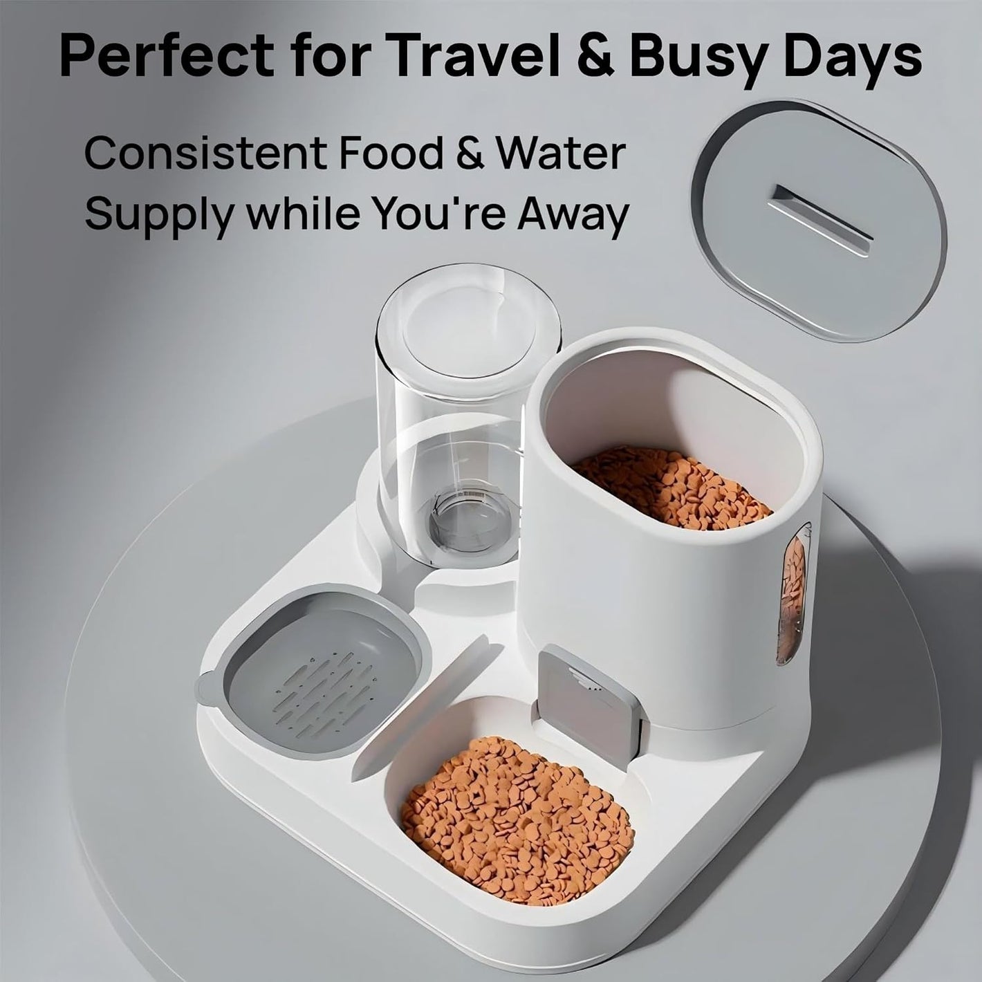 Automatic Cat Feeder and Water Dispenser Set, 2-in-1 Gravity Food Bowl Station for Small Medium Cats Dogs Puppy Kitten Rabbits, Auto Feeding Supplies