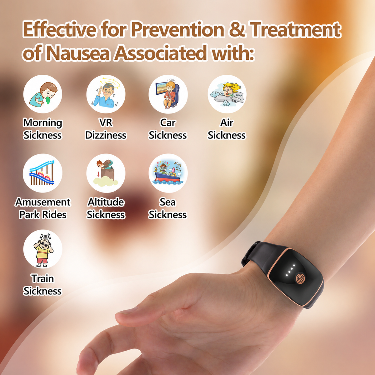 Travel Morning Sickness Wrist Band Rechargeable Pulse Strap Design Relieve Nausea Electrode Stimulator Relief Motion Sickness