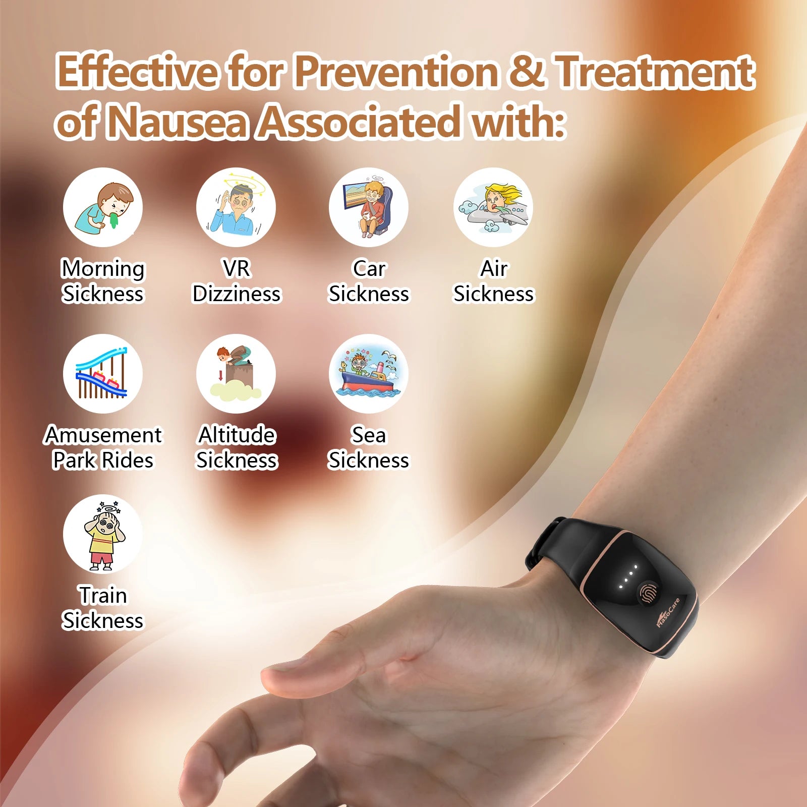 Travel Morning Sickness Wrist Band Rechargeable Pulse Strap Design Relieve Nausea Electrode Stimulator Relief Motion Sickness