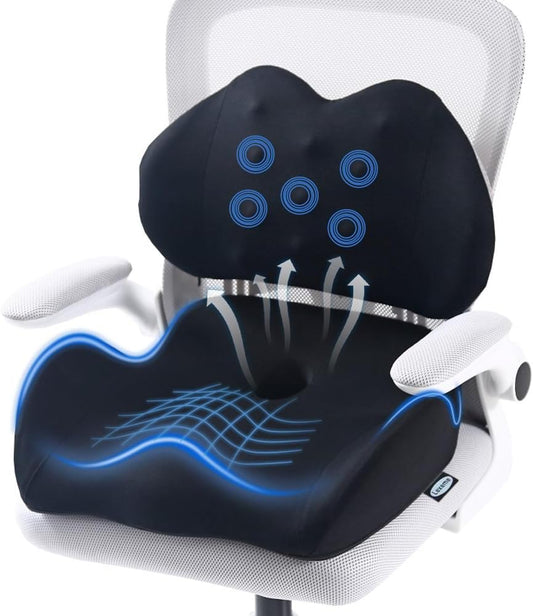 L-Shaped Integrated Office Chair Seat Cushion Memory Foam Seat Cushion Anti-Slip Bottom Pressure-Reducing Hip Waist Support