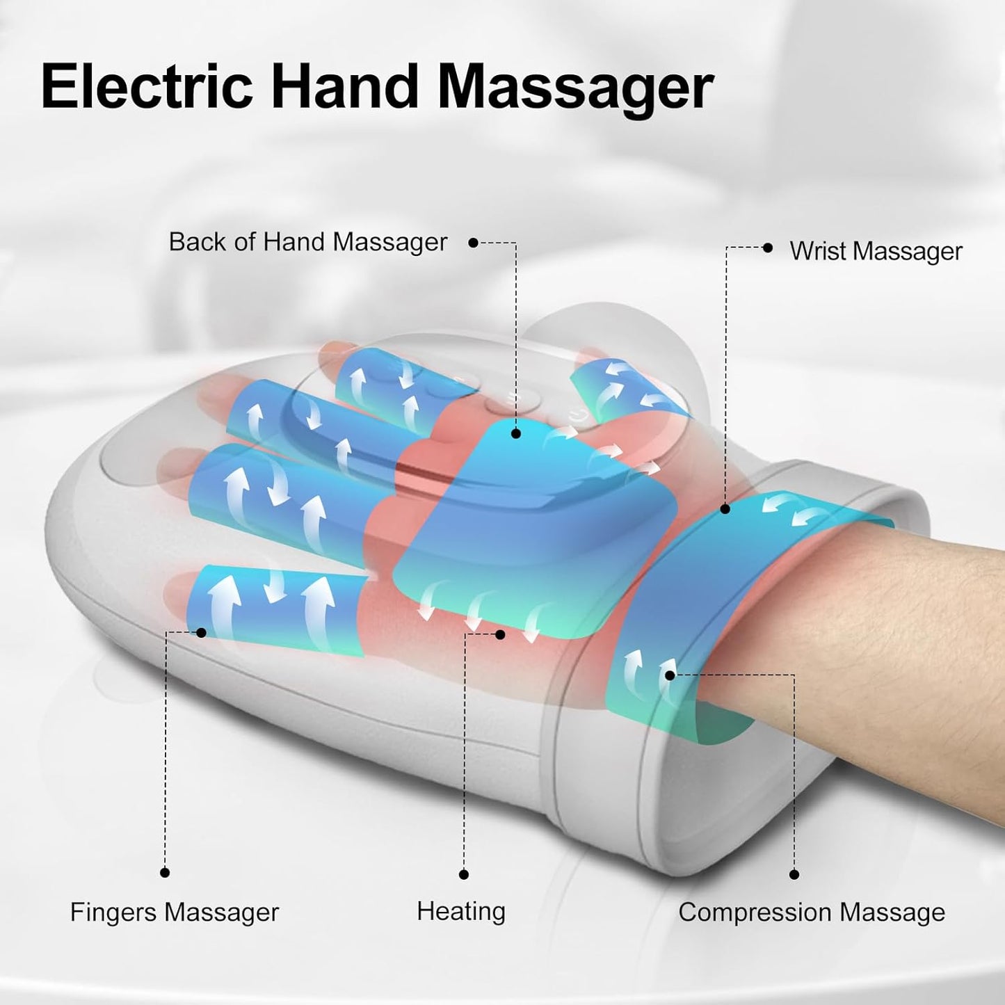 Hand Massager with Heat and Airbag Compression Carpal Tunnel Wrist Finger Kneading Massage Device Electric Vibration Gloves